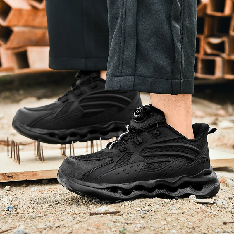 Sapatos de segurança masculinos leves com biqueira de aço, tênis de trabalho com almofada, antiderrapante, à prova de punção, botas de proteção para construção industrial