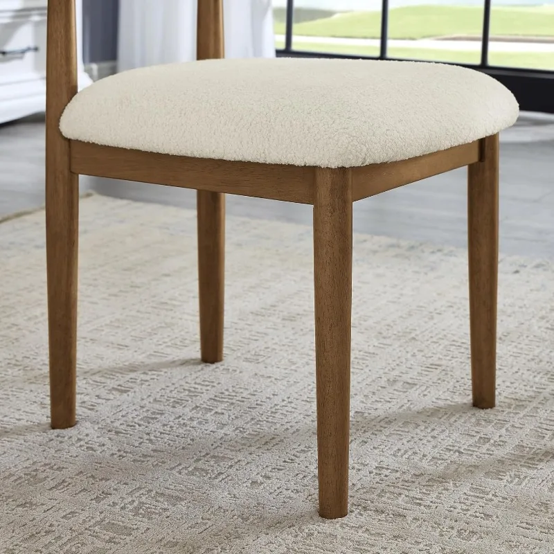 كراسي تناول الطعام المنجدة من Furniture Ellis Boucle، مجموعة من 2، أبيض/بلوط طبيعي
