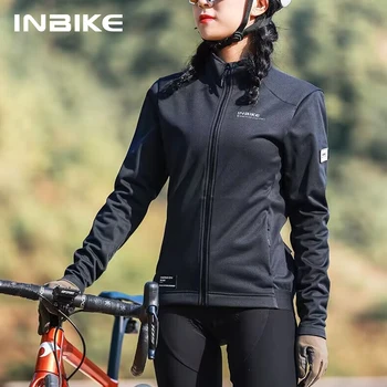 INBIKE 여성용 사이클링 재킷, 주머니가 달린 바람막이 방풍 자전거 의류, 소프트 쉘 재킷, 겨울, 2024