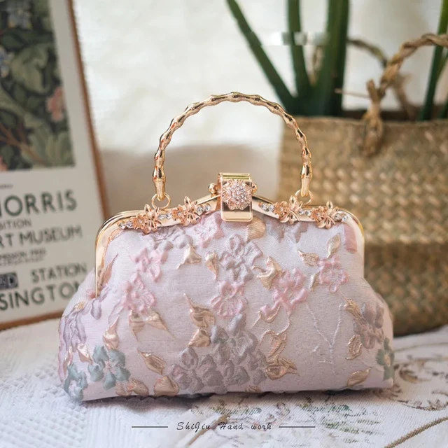 Torebka Ślubna w Stylu Vintage Kwiaty Diament Górny Uchwyt Zamek Łańcuszek Damska Torba na Ramię Torba Crossbody Torebki Damskie Portmonetki
