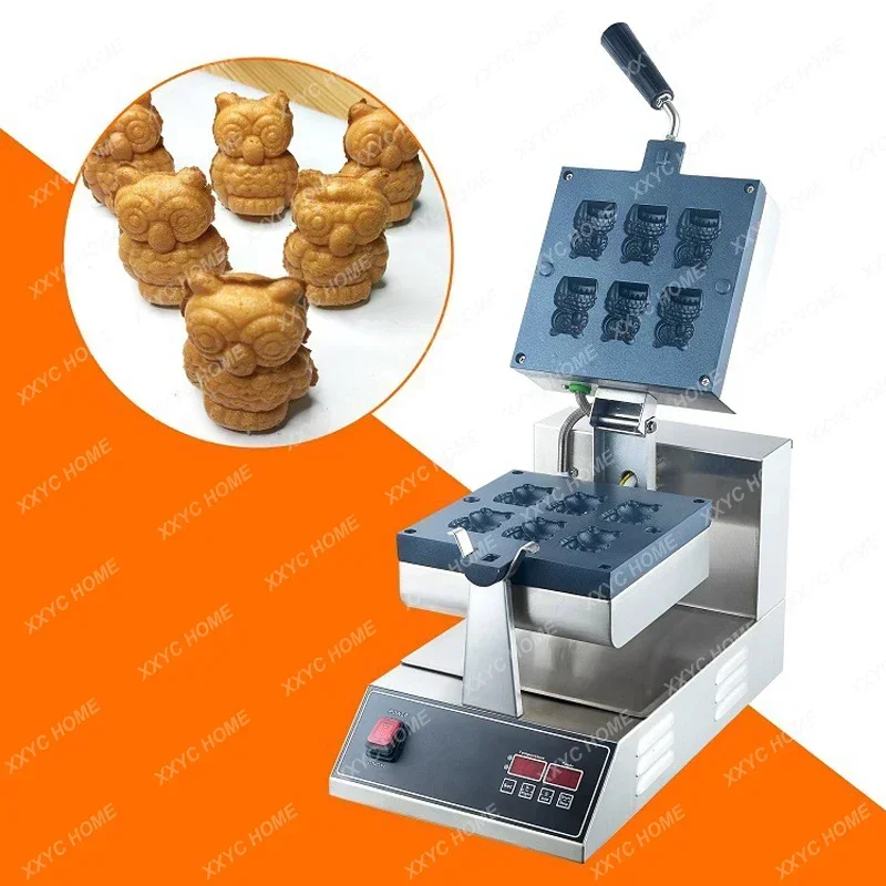 Waffle Machine Commercial Rotating Owl-Shaped Digital Display Control Baking Maker Stainless Steel Body Is Durable