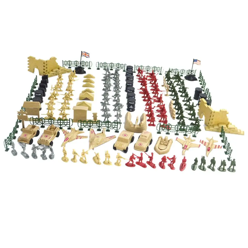 260-elementowy zestaw zabawek żołnierzy, figurki z ramionami i pojazdy