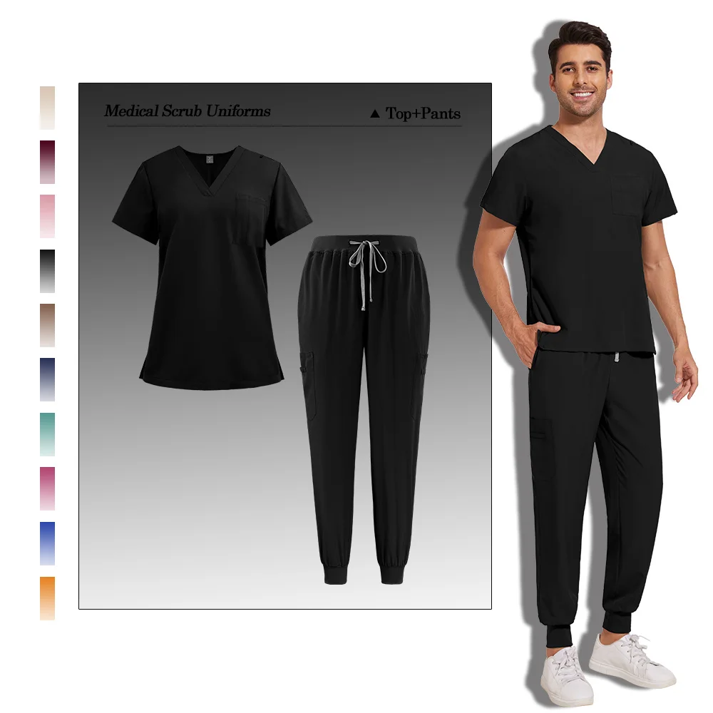 Neutral Multi-color Nursing Uniform Set V-neck Top with Pockets and Straight Leg Pants Pharmacy Pharmacist Doctor Nurse Set