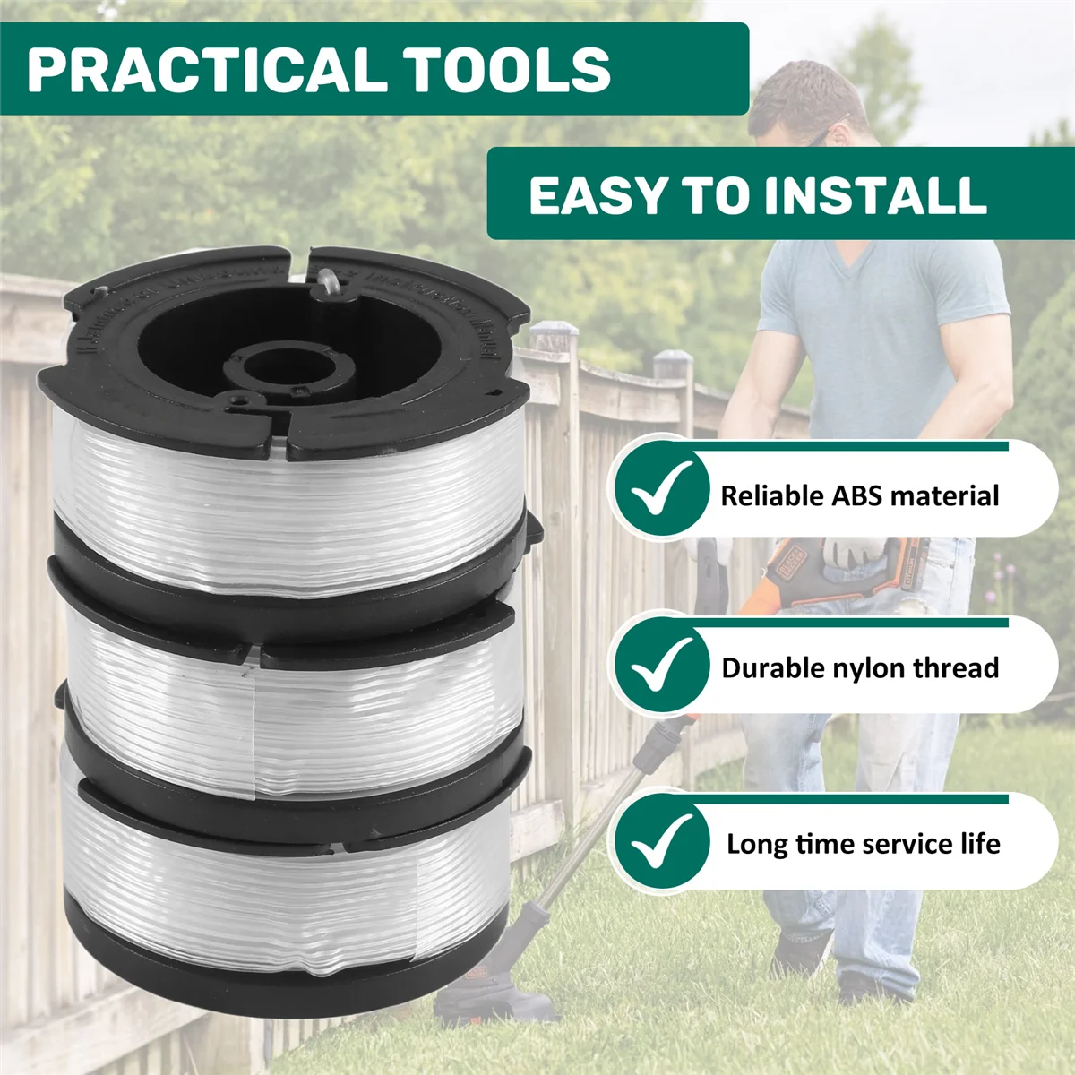 3 Pack Trimmer Replacement Spool for BLACK+DECKER AF-100-3ZP 30Ft 0.065 Inch Trimmer Line