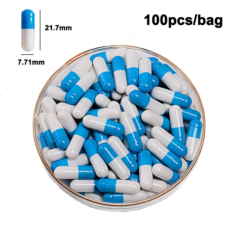 100PCS/Bag Standard Size Empty Capsules Gelatin 7colors Capsules Hollow Hard Gelatin Seperated Joined Capsules