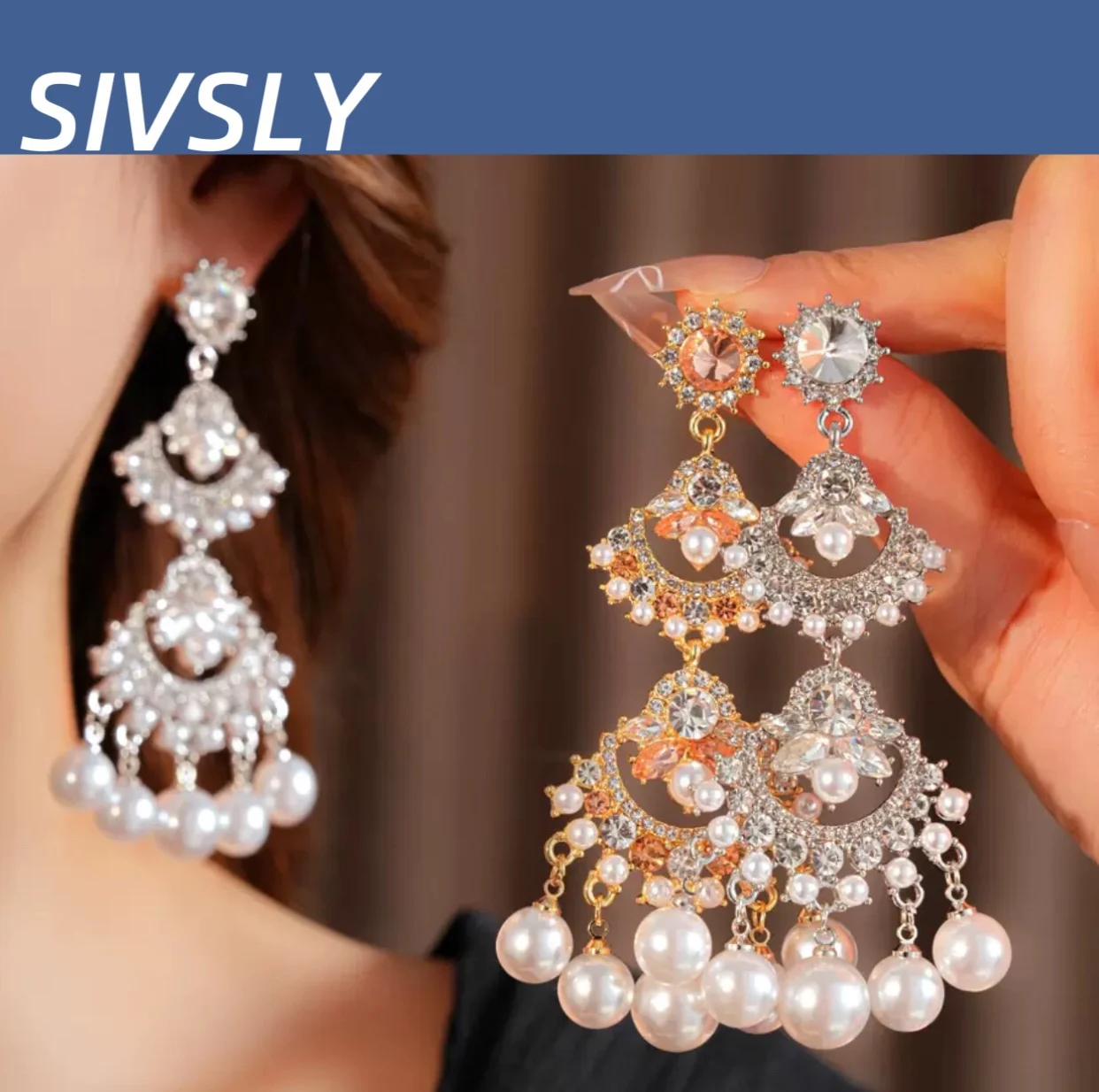 

Fan-shaped tassel pearl earrings, luxurious and high-end, delicate earring, retro court style earring
