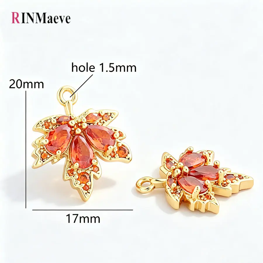 4PCS 17*20MM Maple leaves Charms Pendants 18K Gold Color Brass with Zircon Bracelet Necklace Jewelry Making Supplies Accessories - view 3