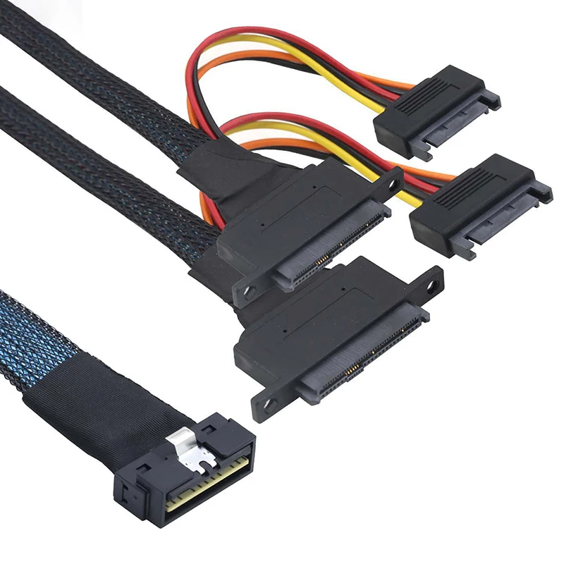 

PCI-E Slimline LP Low Profile SFF-8654 8I 74P to 2X SFF-8639 U.2 Cable U2 with 15P SATA Power for SSD Cable