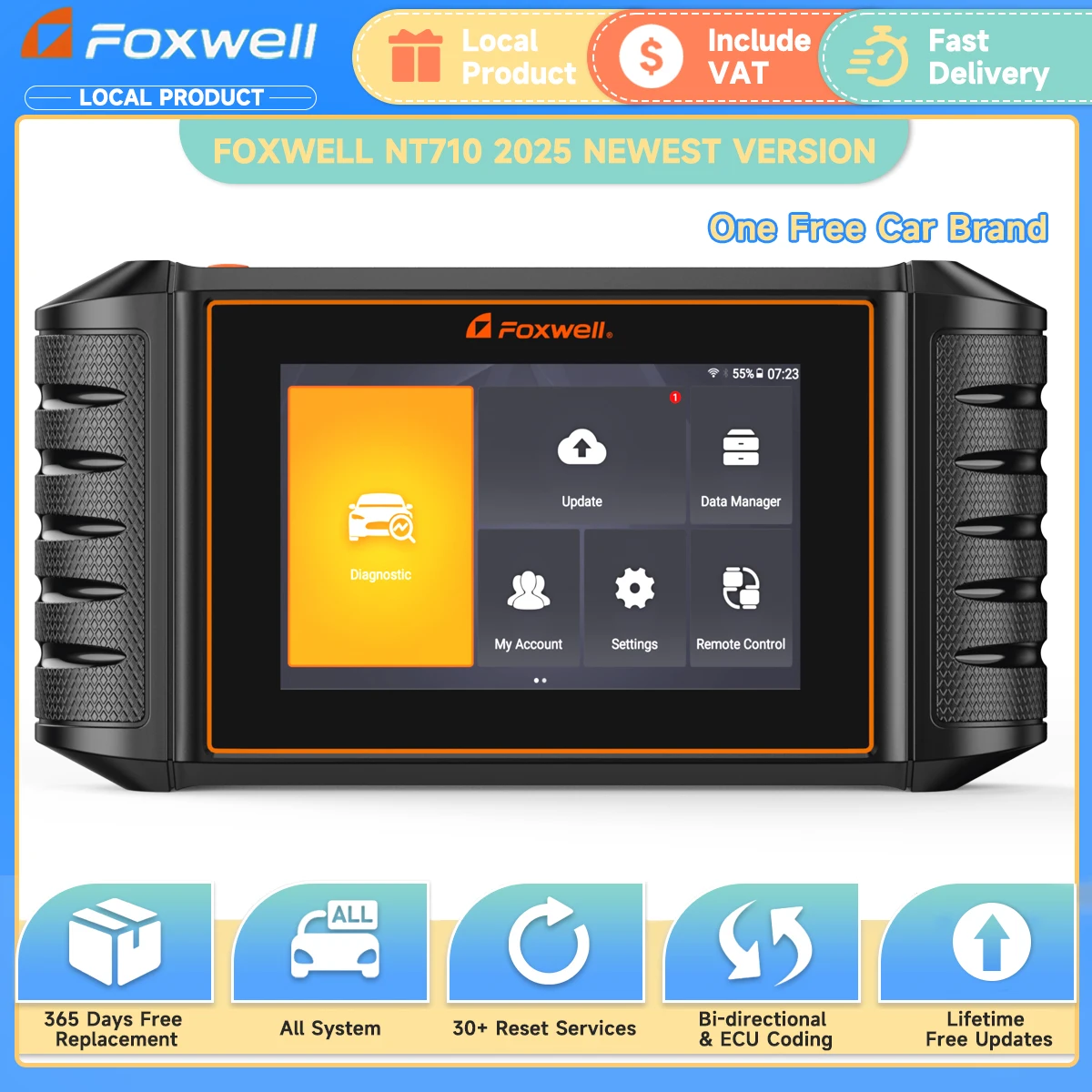 FOXWELL NT710 OB2 Automotive Scanner Bi-Directional ECU Coding IMMO Oil EPB TPMS ABS 30+ Reset Auto All System Diagnostic Tools