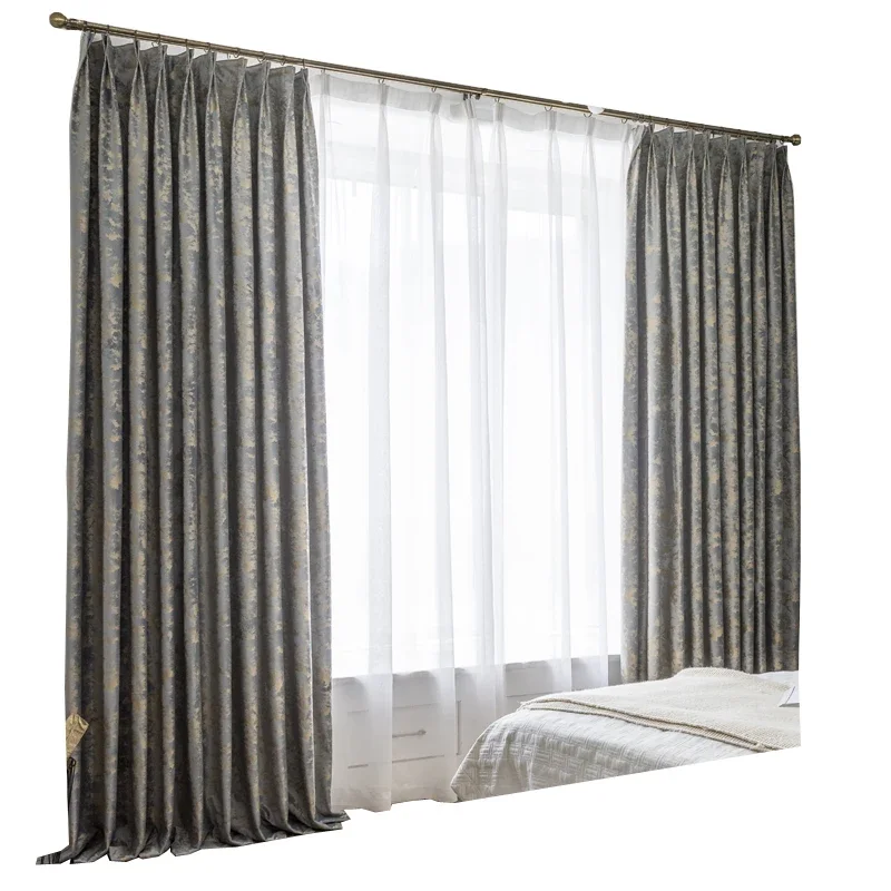 Nový jednoduchý americký luxusní záclony pro žití pokoj ložnice vila moderní vysoký grade šedá zlato samet textilie horké zlato texturované
