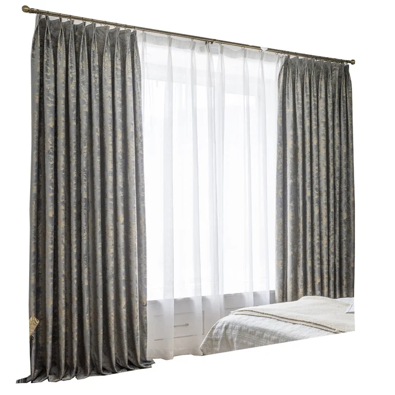 Simples cortinas de luxo americanos para Sala, Villa moderna, High Grade, cinza tecido de veludo ouro, ouro quente texturizado, Novo