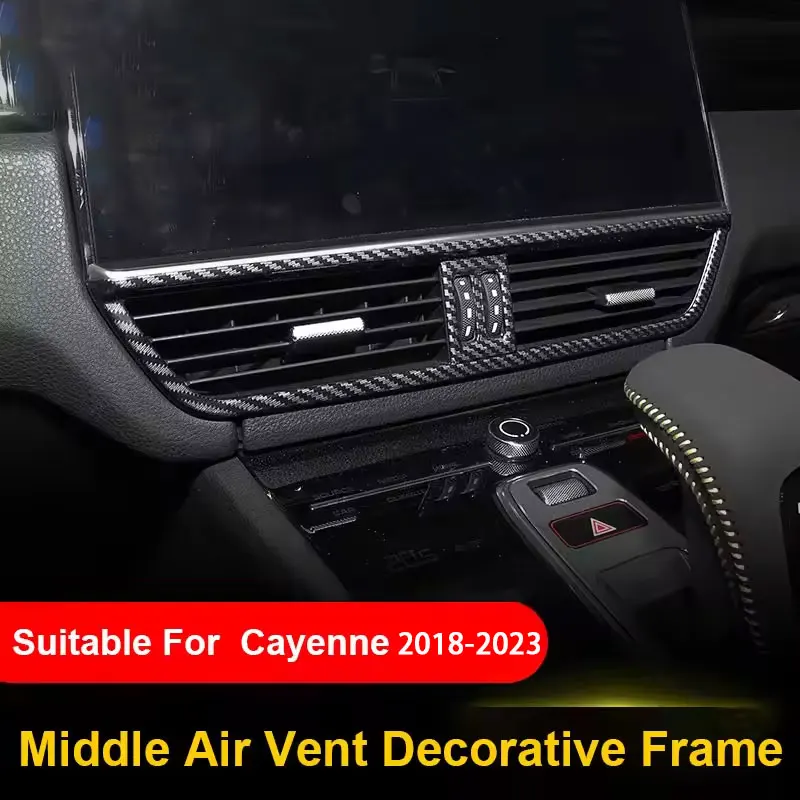 

For Porsche Cayenne 2018-2023 ABS Matte Carbon Red Car Middle Air Conditioner Ac Outlet Frame Decor Panel Cover Trim Accessories