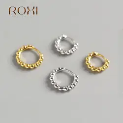 ROXI Classic Small Round Beads Gold Hoop Earrings Punk Simple Circle Earring Women Jewelry 925 Sterling Silver Earrings Ear Clip