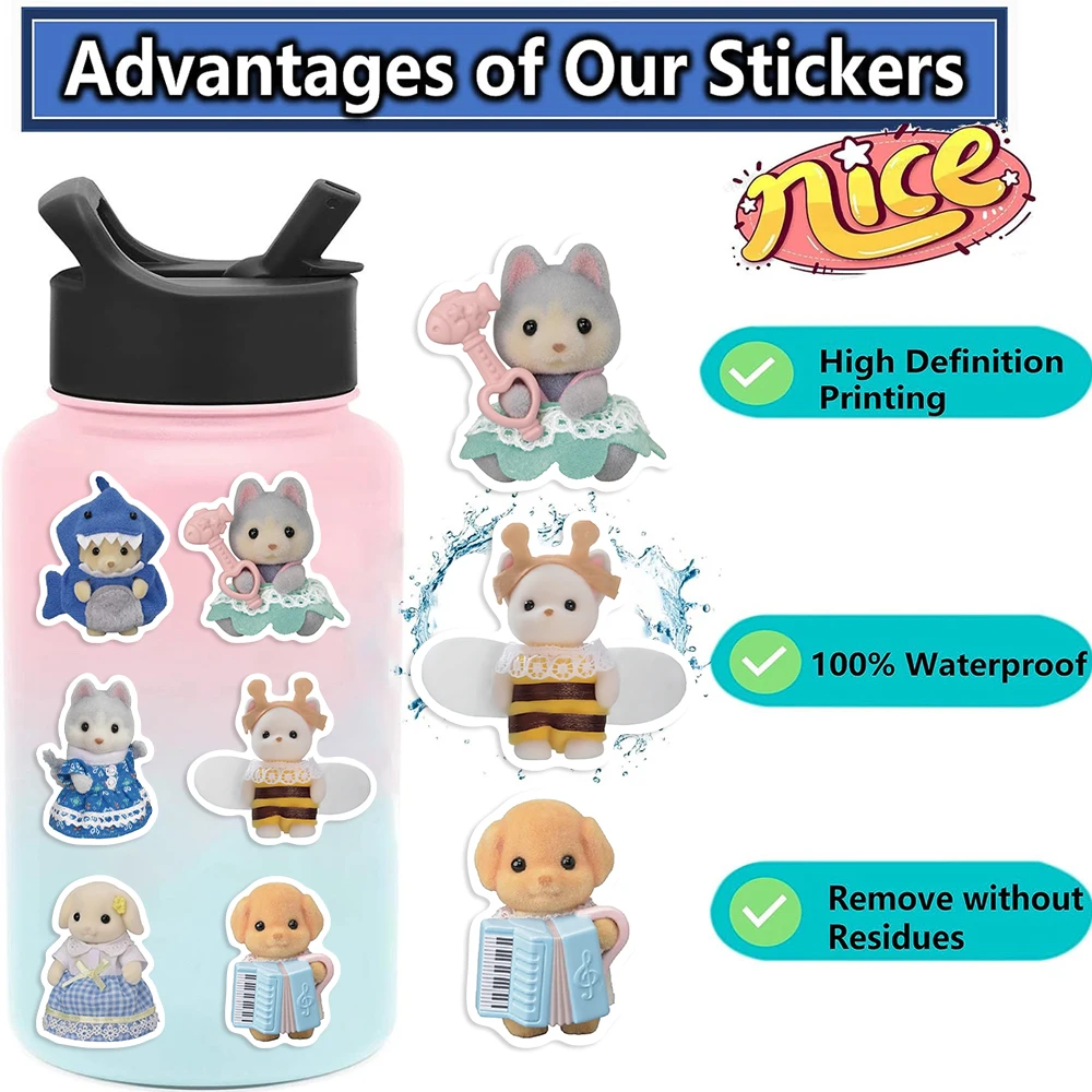 55PCS Cute Calico Critters Graffiti Stickers Children's Cartoon Doll Decals DIY Laptop Notebook Decoration Sticker Toy