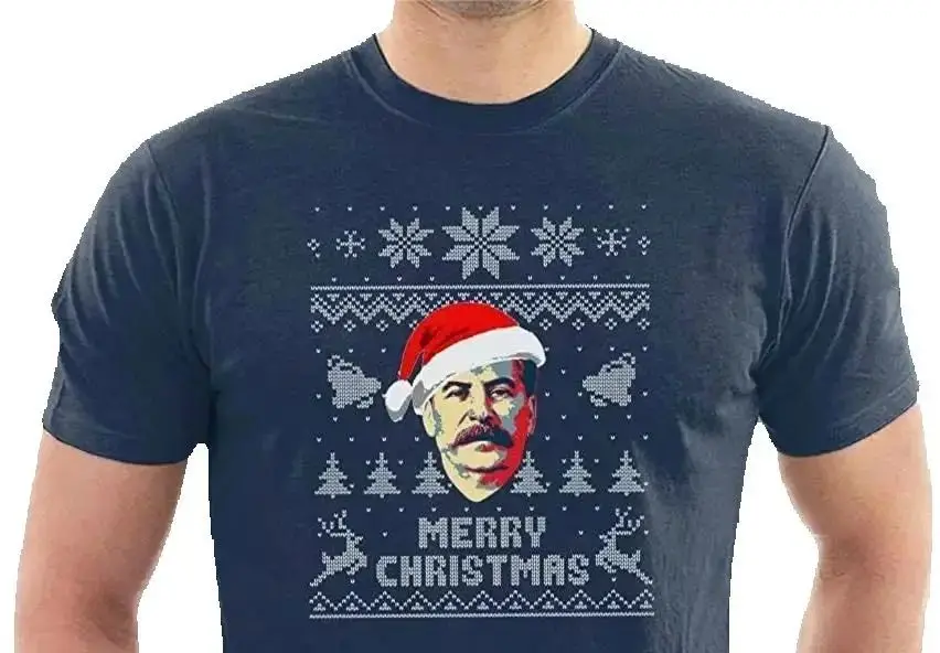 Merry Christmas Stalin Ugly Christmas Sweater T-Shirt 100% Cotton O-Neck Summer Short Sleeve Casual Mens T-shirt Size S-3XL