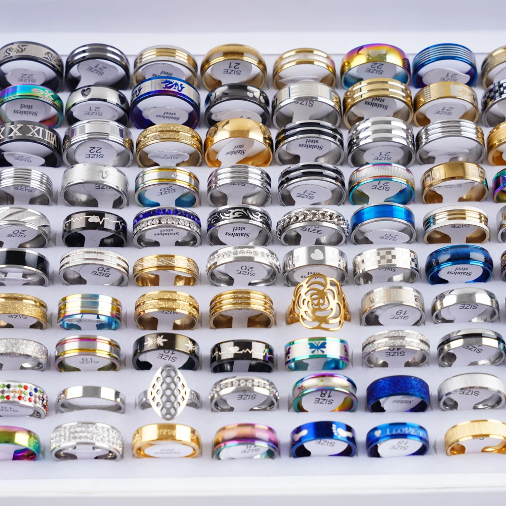 10/20/30/50/100pcs/lot Fashion Minimalist Stainless Steel Rings Men Women Jewelry Party Gifts Wedding Rings Mixed Styles Random