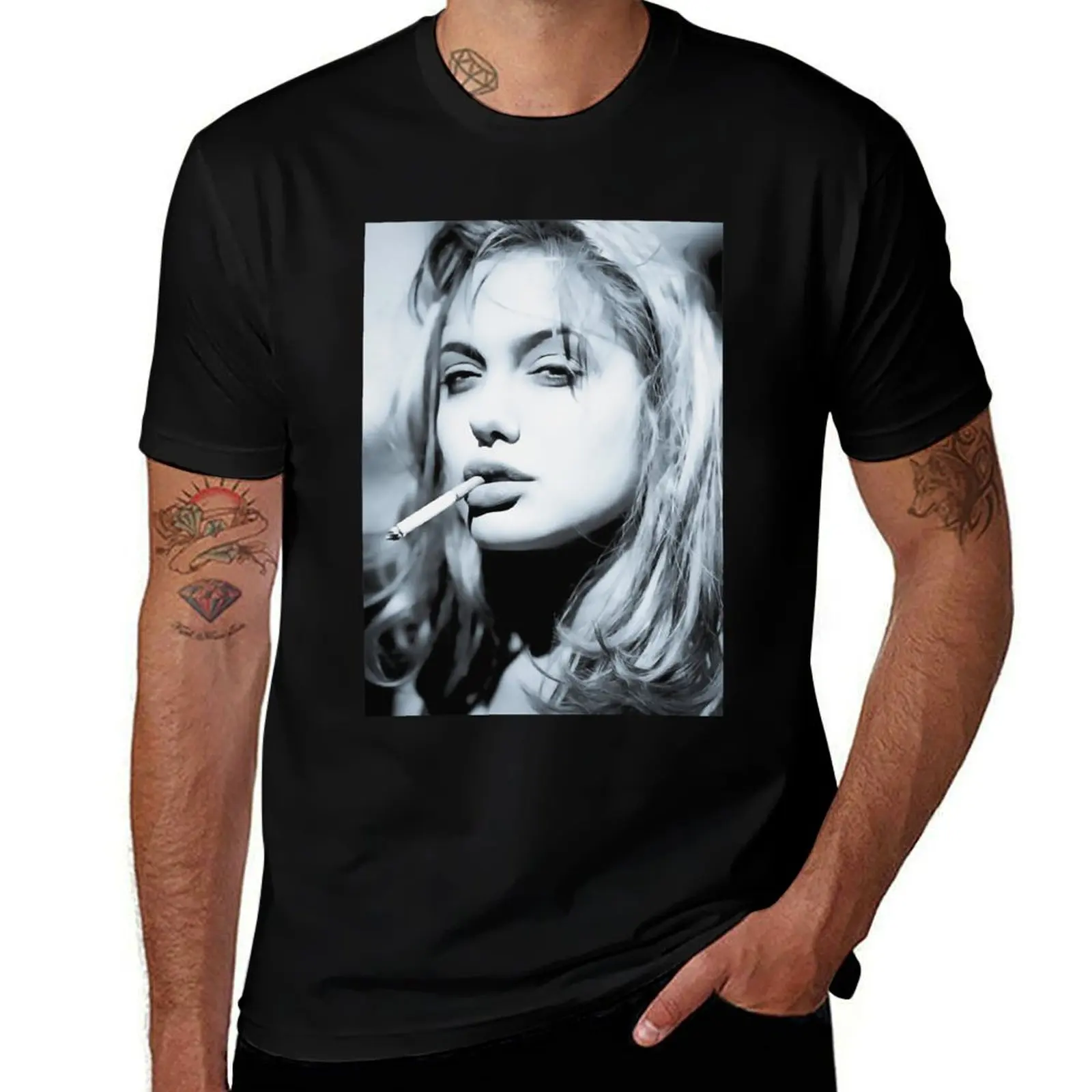 Angelina Jolie Rough Silver Print Gifts T-Shirt Basic Simple Casual Short Sleeve Tee