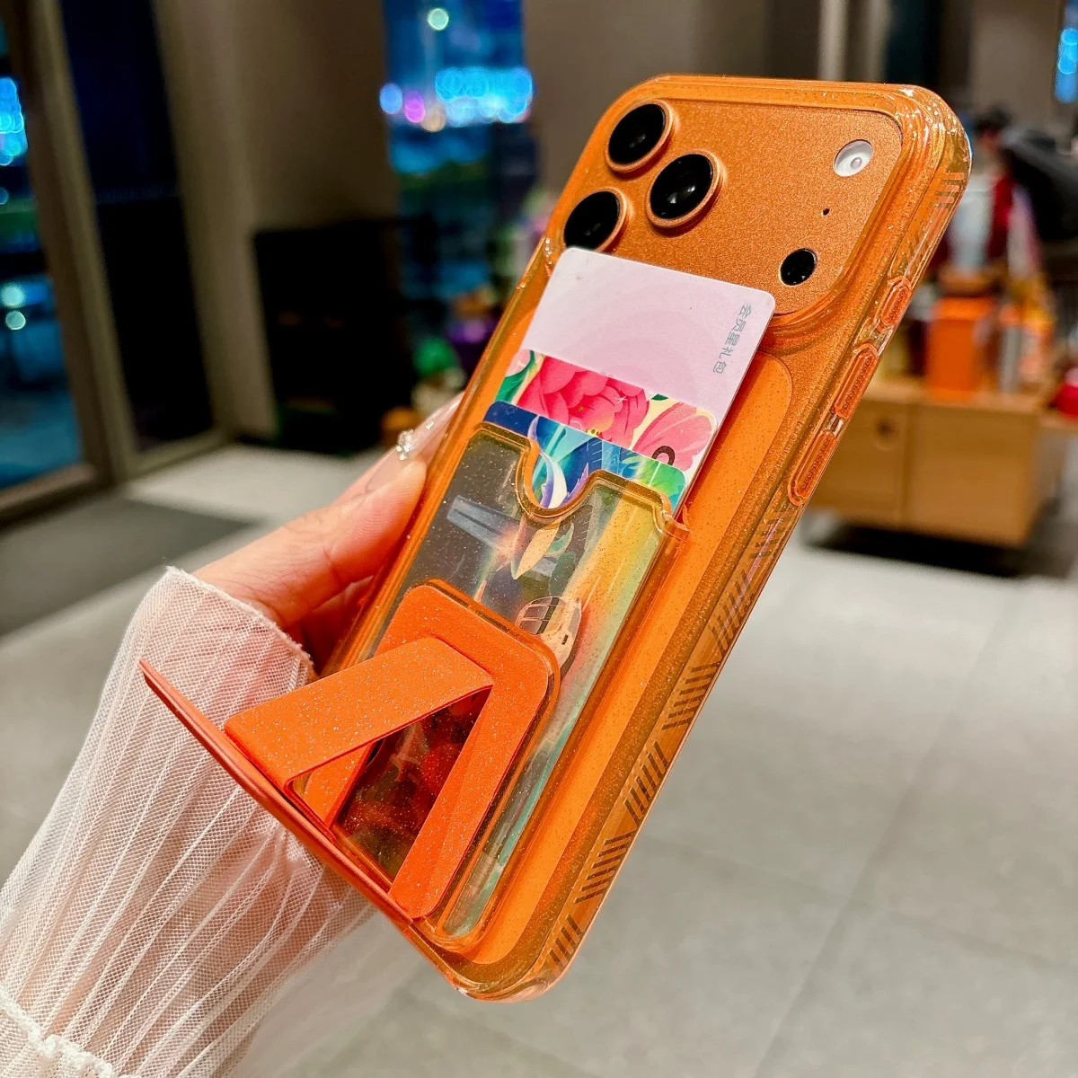 Luxuriöse Glitzer-Klarsichthülle mit Kartenfach aus weichem TPU für iPhone 17 Air 16 15 14 13 Pro Max Plus – Brieftaschen- und Ständerfunktion
