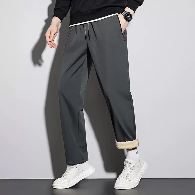 New Autumn/Winter Fashion Solid Color Outdoor Sports Thickened Warm Fleece Sweatpants Men's Casual Loose Plus Size Long Pants