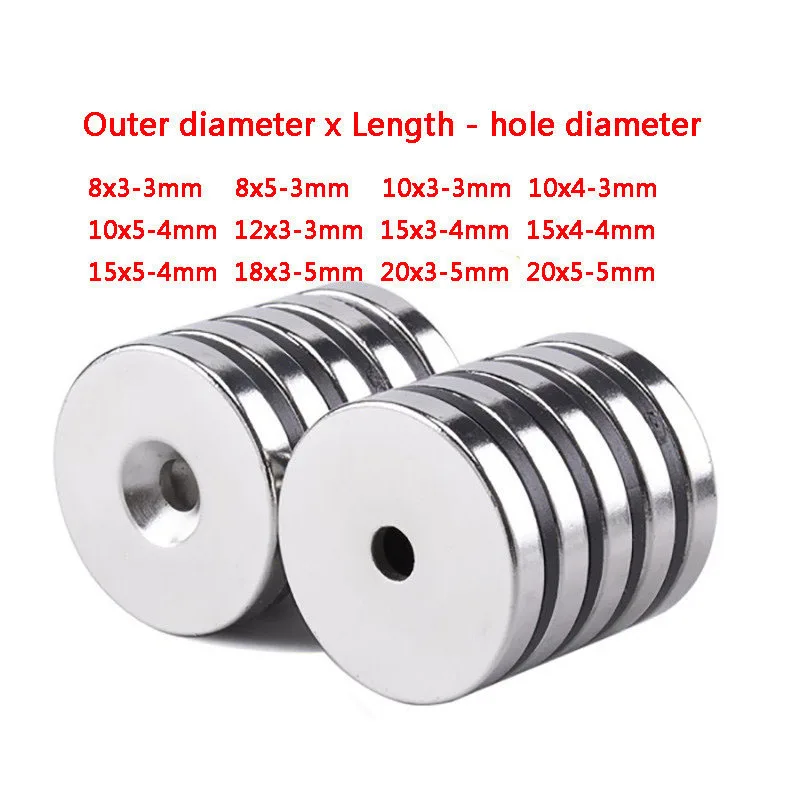 10PCS Strong Neodymium Magnets with Hole Dia 8mm-20mm With M3 M4 M5 Countersunk Ring Hole Rare Earth Round N35 Perforated Magnet