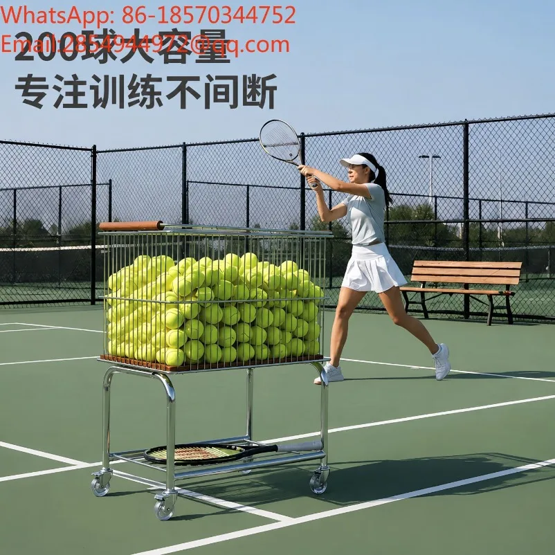 Portable Tennis Ball Collector Cart Large Capacity Wheeled Tennis Training Storage Basket for Coach