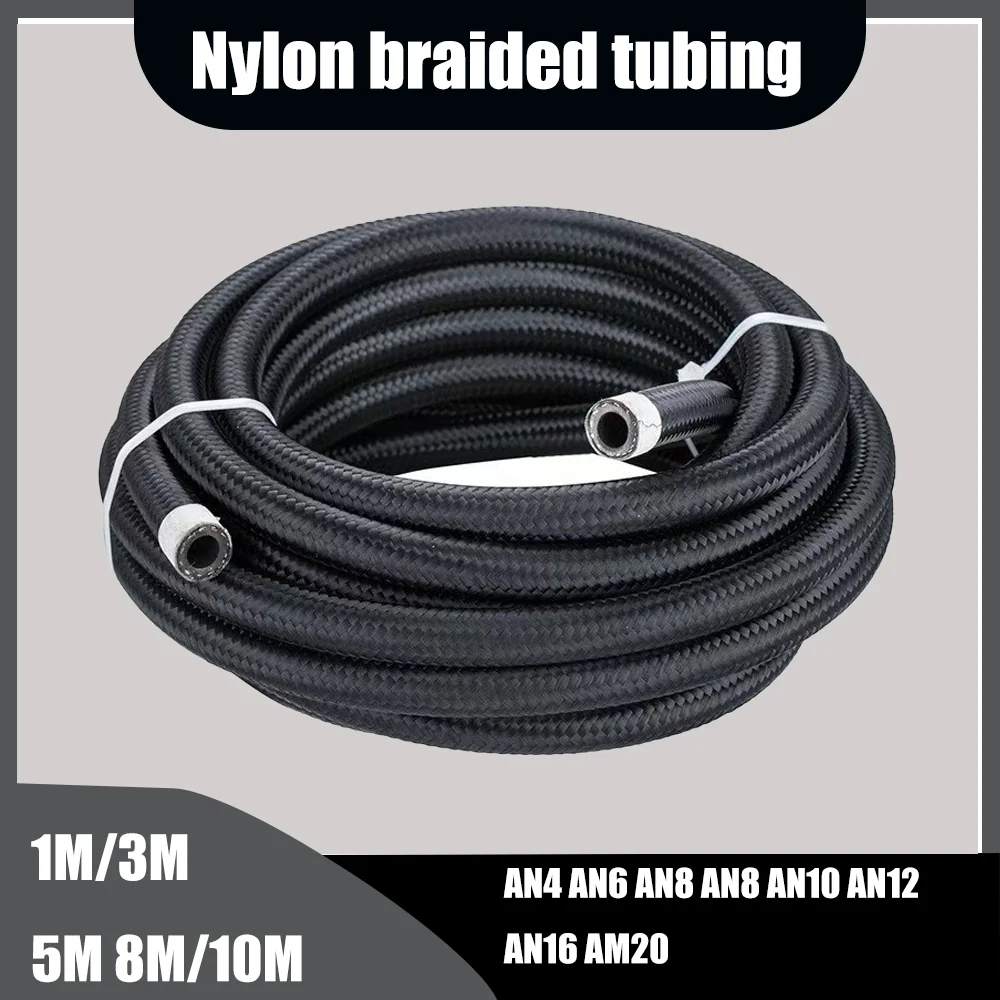 

AN4~AN20 Fuel Hose Oil Gas Cooler Hose Line Pipe Tube Nylon Stainless Steel Braided Inside CPE Rubber 1M 3M 5M 8M 10M black