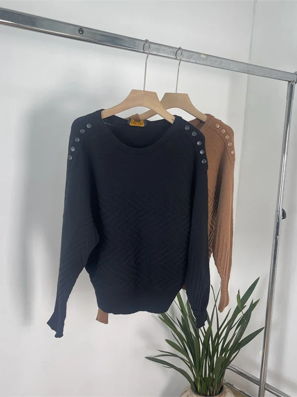 سترة محبوكة دافئة من Fce مستديرة Ne Batwing Sve موجة منقوشة للنساء لفصل الخريف والشتاء ملابس غير رسمية للتنقل