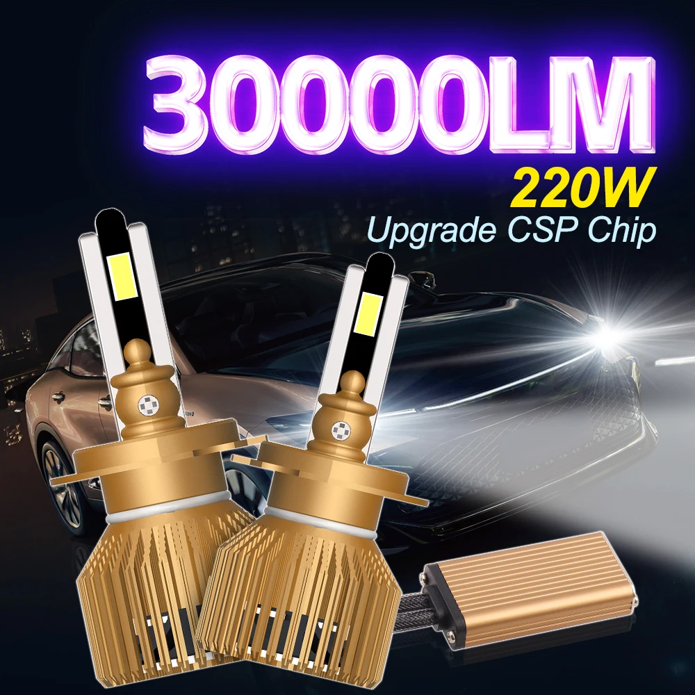 

2PCS 30000LM CSP Chip Light 6000K Canbus LED Headlight H4 H7 H1 9005 HB3 9006 HB4 H11 Car Fog Lamp Bulbs Plug and Play 12v