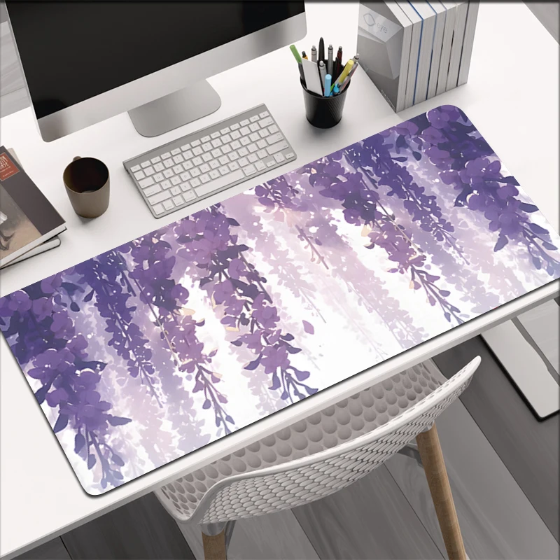 Purple Green Pink Flowers Large Mouse Pad Office Desktop Non-slip Keyboard Desk Pad Computer Game 400x900 Mouse Pad XXL Rug