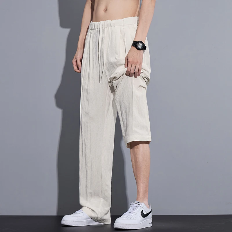

2025 Summer New Men's Cotton Linen Pants Fashion Casual Solid Y2k Loose Plus Size M-4XL Trendy Thin Lyocell Home Baggy Trousers