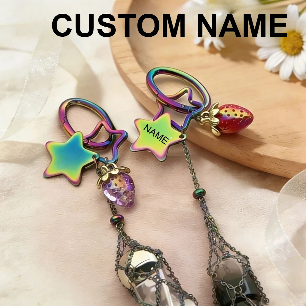 

Portable Folding Ladies Key Chain Ring Custom New Colorful Stainless Steel Keychain Portable Lipstick Mesh Pocket Keyring Gift