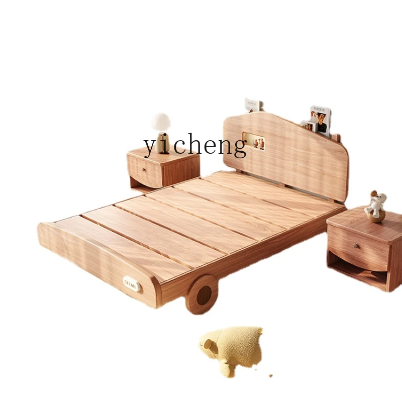 Yy Wood Color Nordic Style Red Sandalwood Cartoon Children's Bed Solid Wood Single Bed