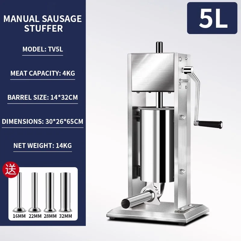 Manual Sausage Stuffer Filler Maker Meat Filling Machine 3L Vertical 4 Stuffing Tubes Kitchen Appliance Home Commercial