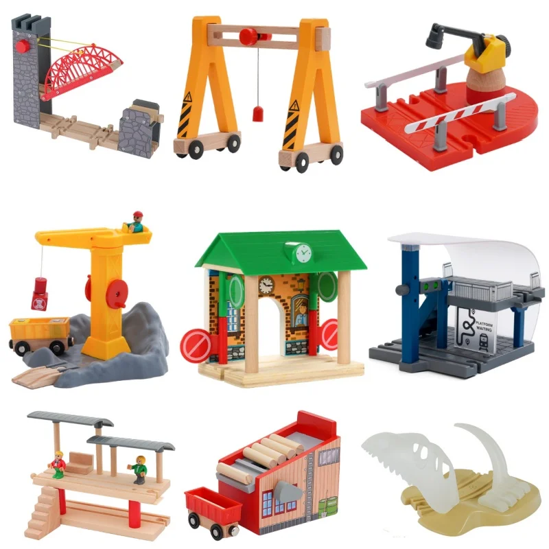All Kinds Construction Tower Crane Toys Hanging Tower Train Track Accessories Compatible with Train Wooden