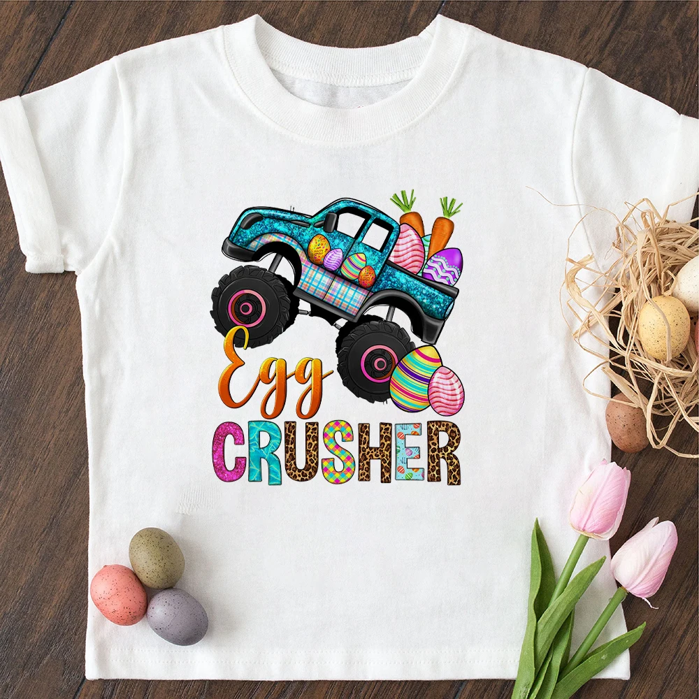 Egg Crusher Print Easter Kids T-shirt Toddler Shirts Children Easter Party T-Shirts Gift Boy Girl Clothes Child Casual Tee