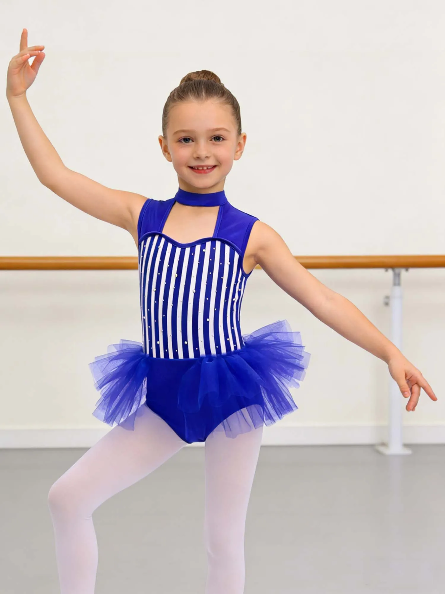 Traje de Maestra de Ceremonias de Circo para Niñas, Mono de Princesa con Rayas, Body con Volantes de Malla para Gimnasia, Ballet y Danza
