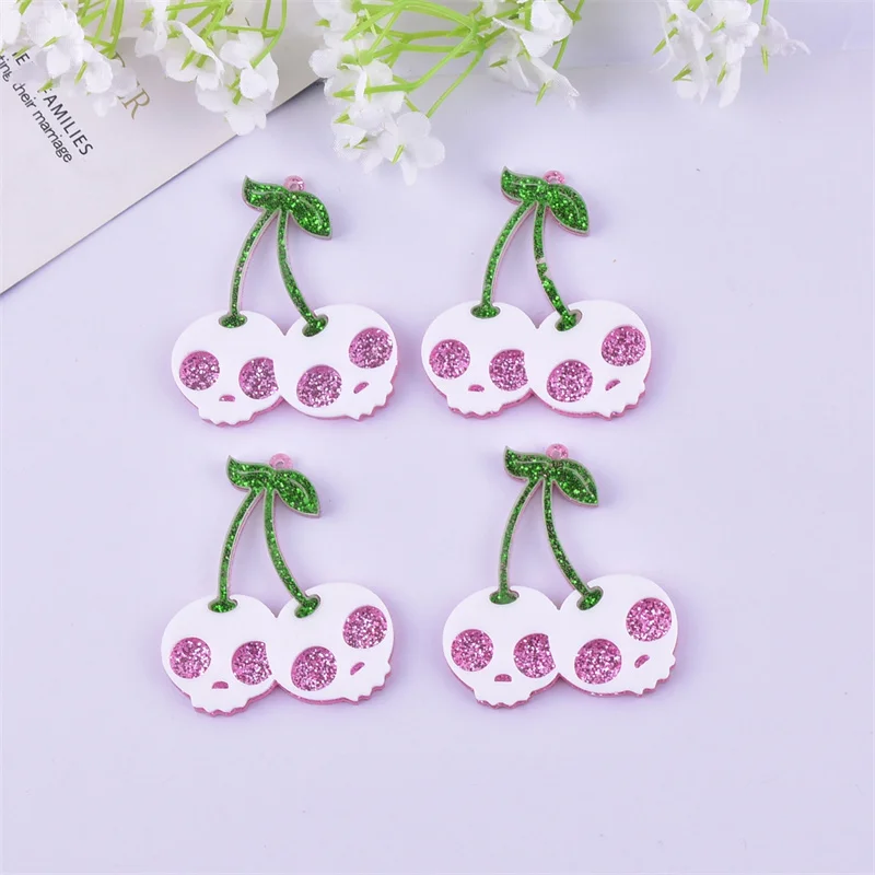 6pcs/pack Cherry Skull Fruit Charms Pendant Jewelry Making Craft DIY