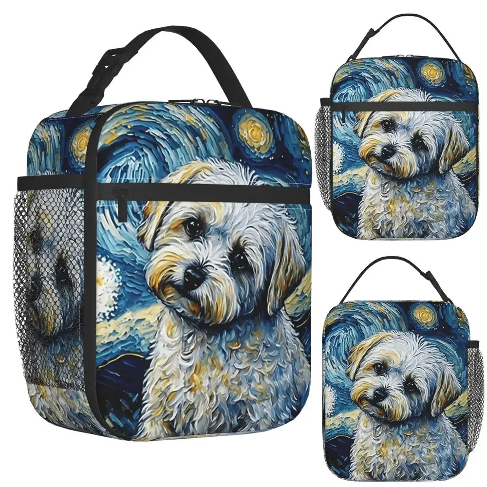 Maltese Terrier Puppy Starry Night Insulated Lunch Bag for Women Office Cooler Thermal Food Box Tote Lunch Boxes Container