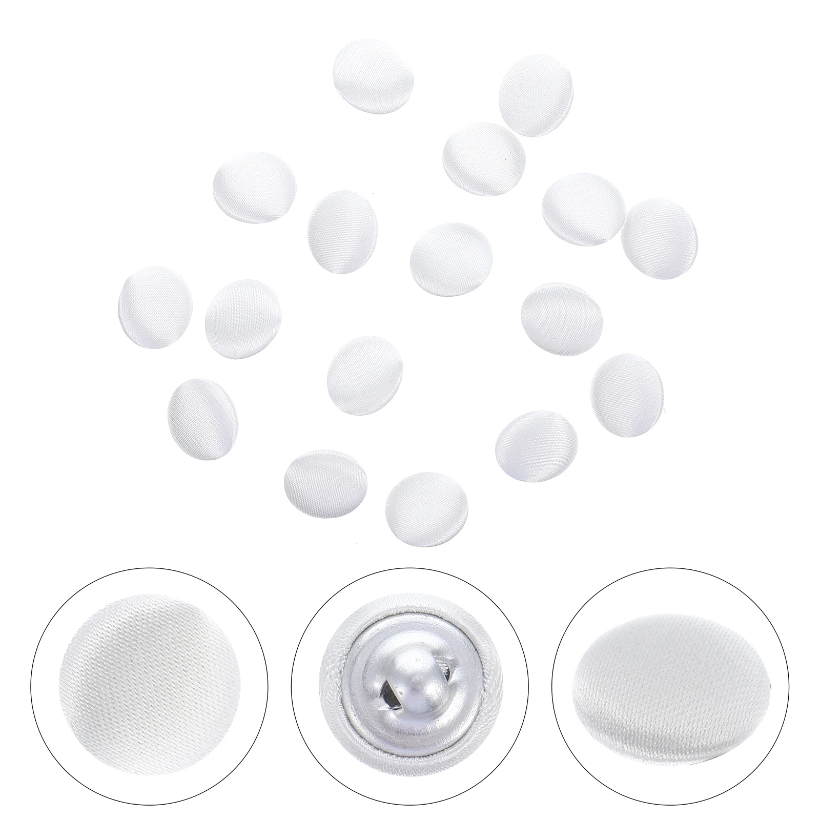 

15 Pcs Satin Covered Buttons Cheongsam Wedding Shirt Suit White Fabric Bridal Gowns Tuxedo DIY Sewing Supplies