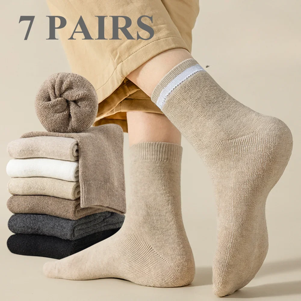 7 Pairs Fleece Thick Winter Socks Men Thermal Fluffy Warm Sock Boys Middle Tube Sleeping Socks