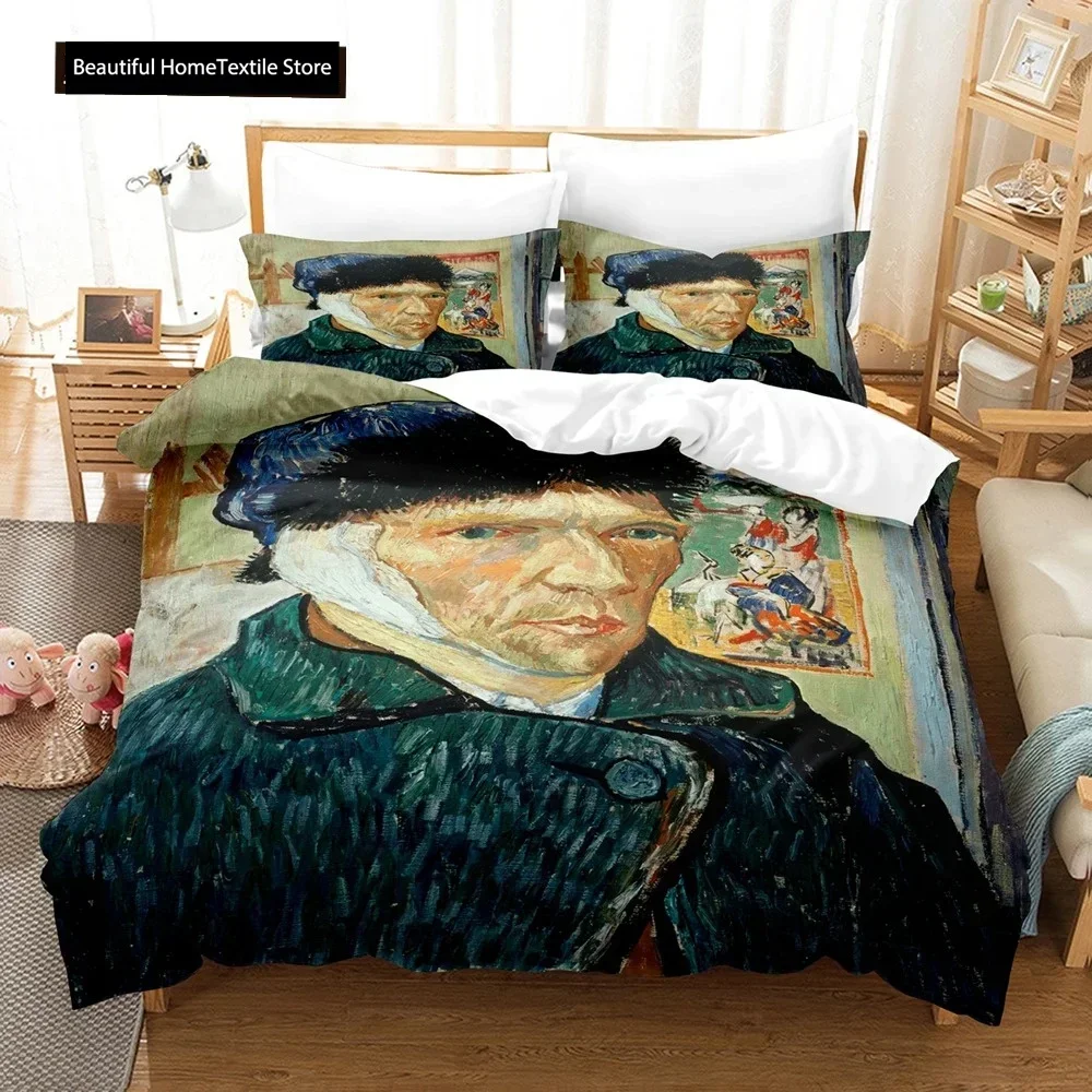 Abstract Van Gogh Oil Painting Comfortable Duvet Quilt Cover Pillowcase Bedding Set Children Bedroom Decoration Home Textile