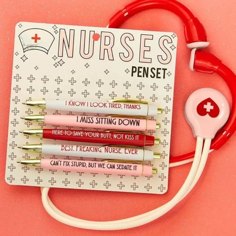 5Pc Funny Nurse Pens Set Inspirational Ballpoint Pen,Novelty Pens Set Novelty Pen Stationery Supplies for Student Doctor