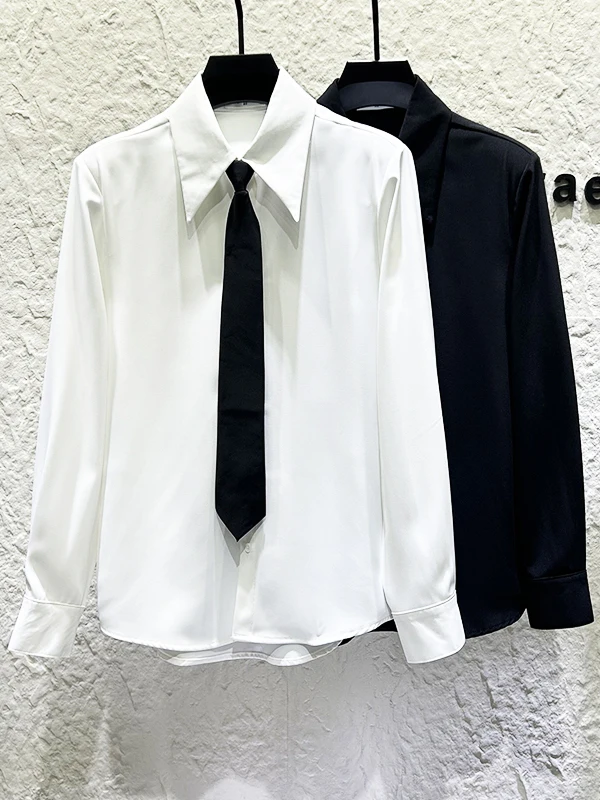 

New Fashionable Korean Style Long Sleeve Casual Shirt for Men Basic Color Design Necktie Shirt Boys Polyester Fabric