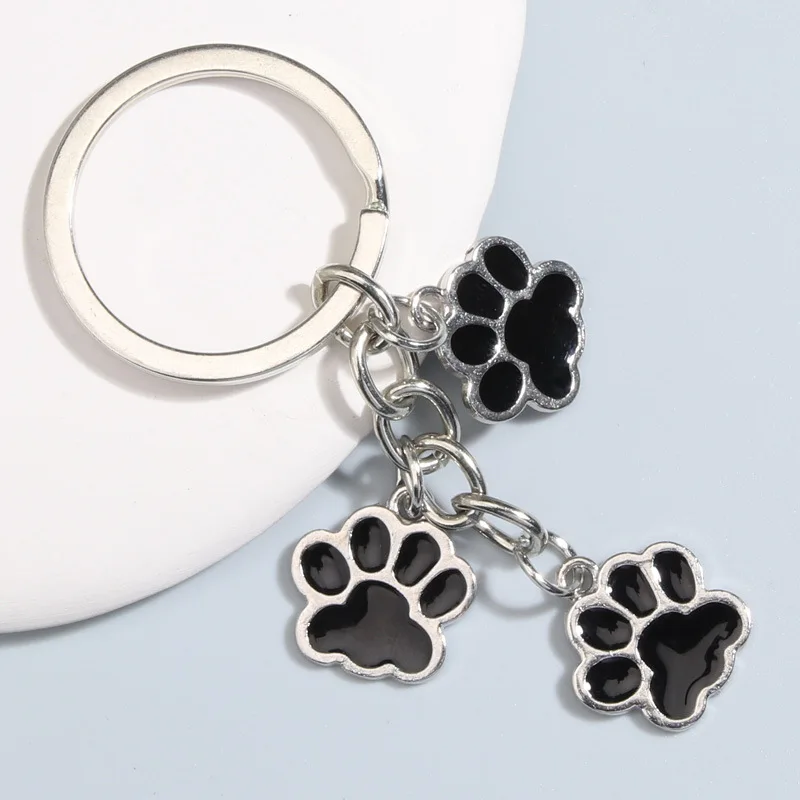 Cute Keychain Cat Dog Paw Key Ring Footprints Enamel Key Chains For Women Men Handbag Accessorie DIY Handmade Jewelry Gifts