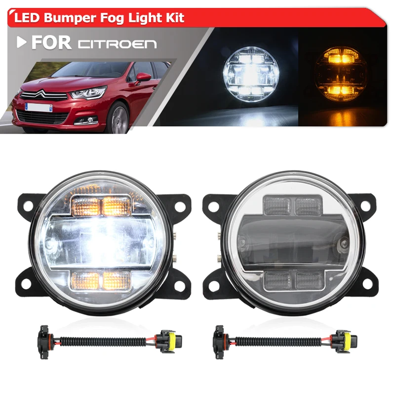 

For Citroen DS3/4/5 C3/4/5/6 Xsara Picasso Phase 2 C-Crosser Elysee Berlingo II Jumpey DRL Running/Turn Signal Led Fog Light Kit