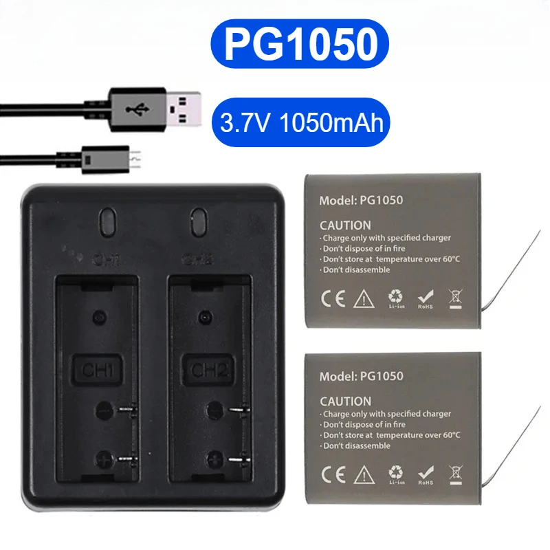 2PCS/LOT PG1050 Camera Battery + Dual Charger for H9 H9R H3R H8R H8PRO H8 SJCAM SJ4000 SJ5000 M10 Action Camera Batteria