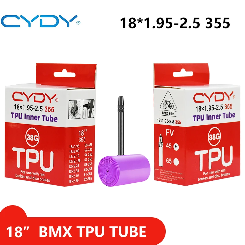 CYDY Bike TPU Inner Tube Camera 18” 355 18x1.95 2.0 2.125 2.25 2.35 2.4 2.5 Inch Valve 45mm BMX Bicycle Tire pneu Cycling Tyre