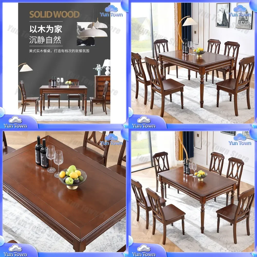 Solid Wood Dining Table for American Country Style Modern Simple Small Apartment Log Rectangular Western Dining Table and