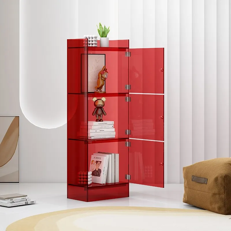 Modern simple acrylic multi-layer floor-to-ceiling dustproof bookshelf display cabinet figure storage rack side storage cabinet