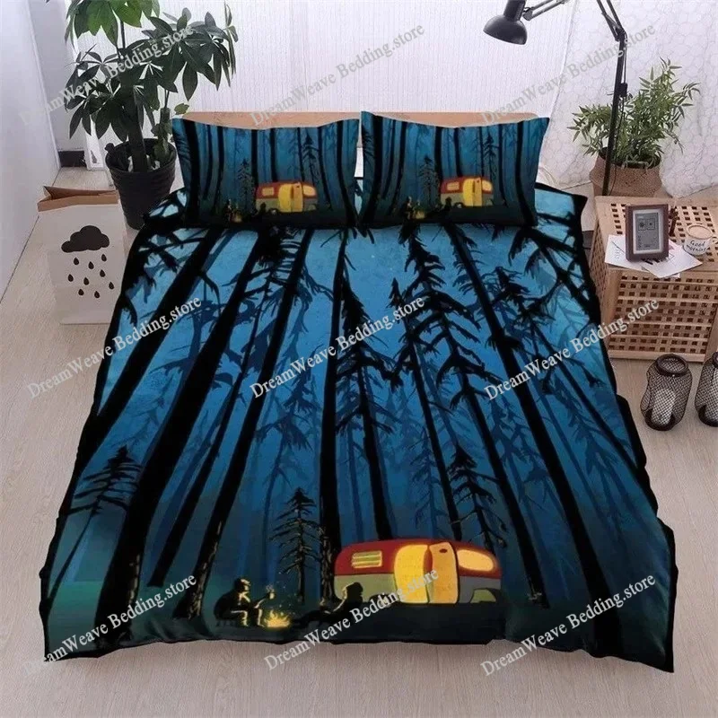 

Camping Car Duvet Cover Travel Theme Bedding Set Cartoon Animal Camping Comforter Cover Full King for Teens Adult Camper Gifts